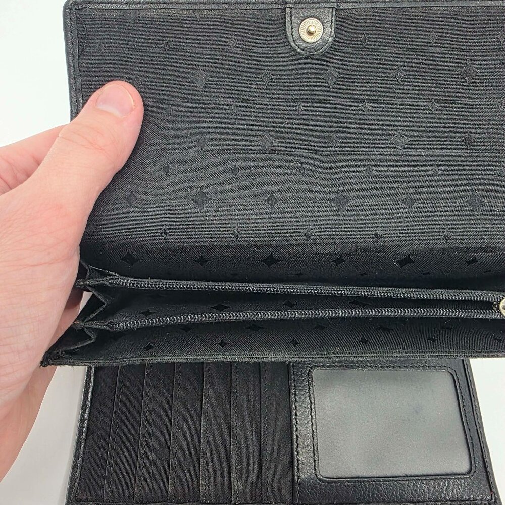 Fossil Maddox Black Pebbled Leather Trifold Wallet Keyhole Lock Hardware Vintage - Picture 2 of 8